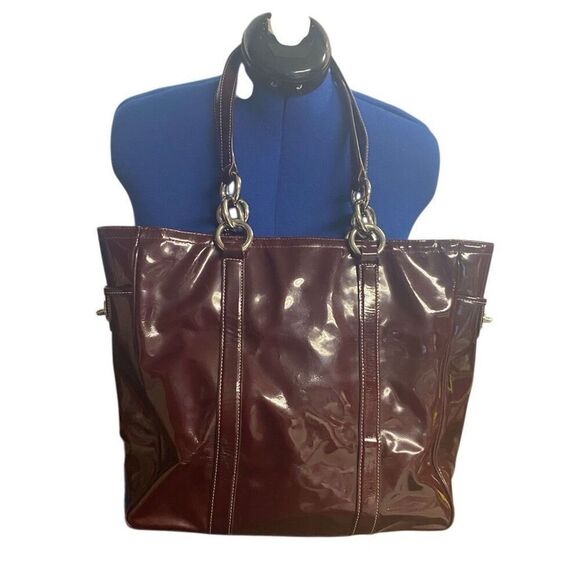 COACH F12838 Burgundy Patent Leather Tote Shoulder Bag SEE DESCRIPTION Vintage - Picture 2 of 14